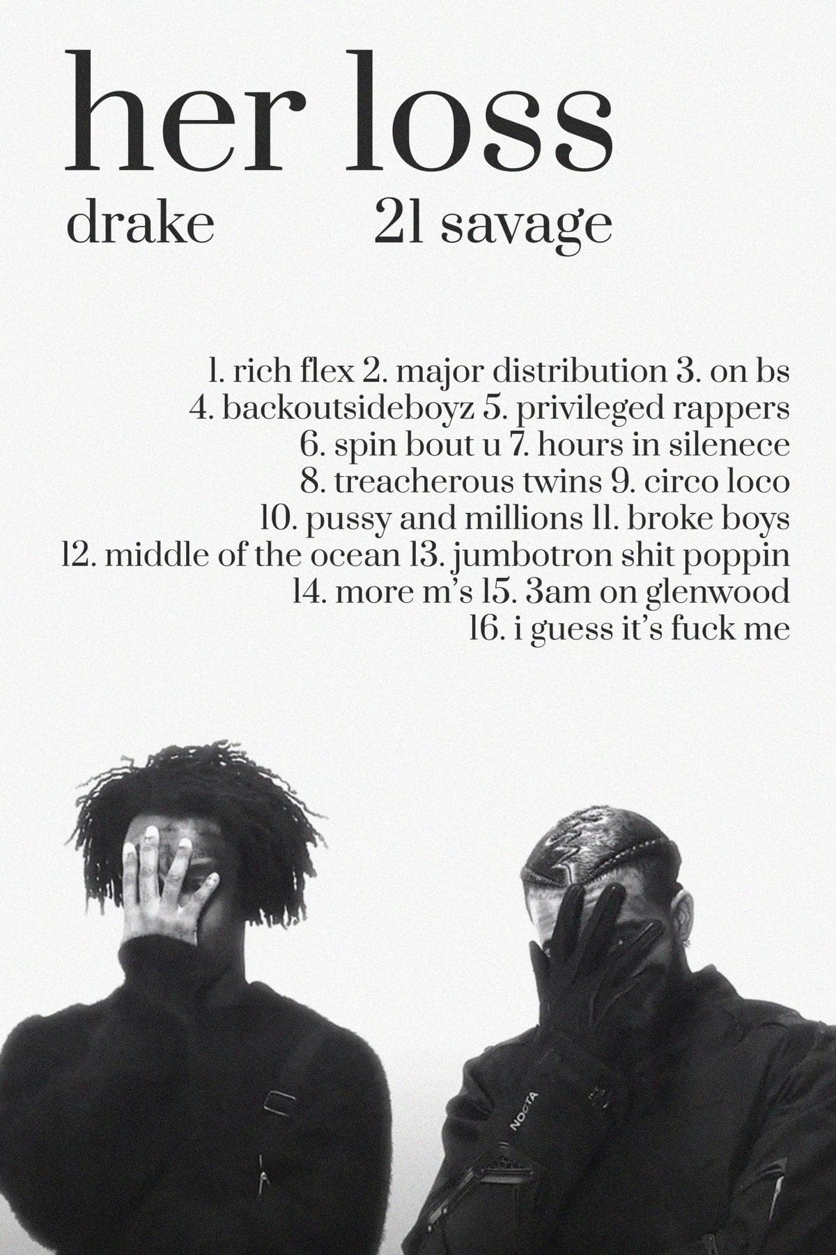 Drake x 21 Savage Her Loss Tracklist Poster – Posters Plug